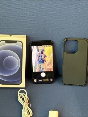 Apple iPhone 12 Black with Case and Accessories